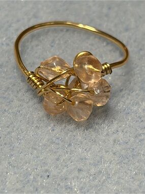 Gold Wire Ring with Pale Champagne Crystal Beads